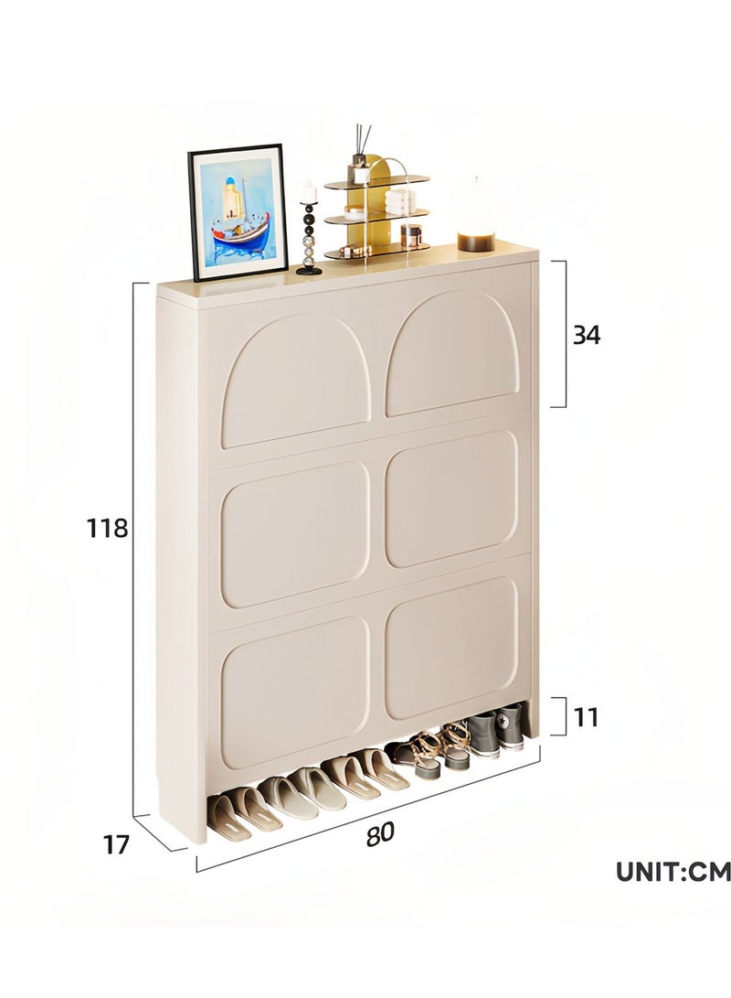 Sharpdo Shoe Cabinet for Indoor Entryway, Ultra-Thin Shoe Storage Organizer, Slim Wooden Shoe Rack With 10-13 Pairs of Shoes for Entryway & Hallway, Space Saving Freestanding 80*17*118CM - Image 3